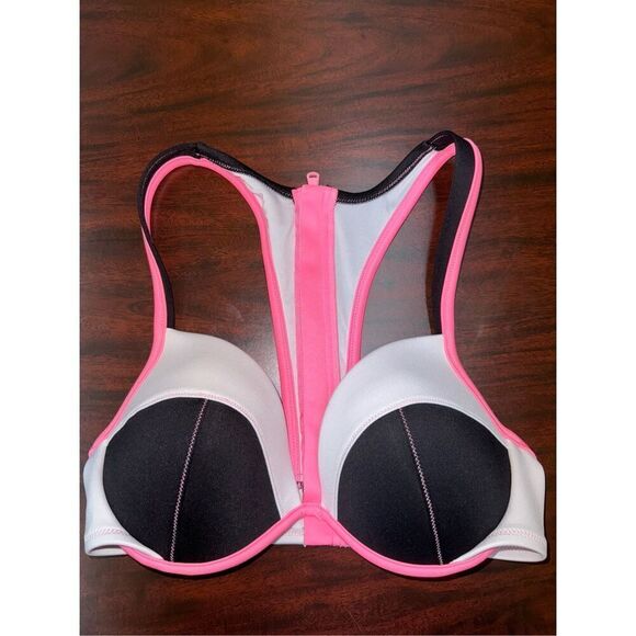 Victoria’s Secret The Fabulous Surf Color Block Zipper Back Swim Top Size 34D - Picture 1 of 6